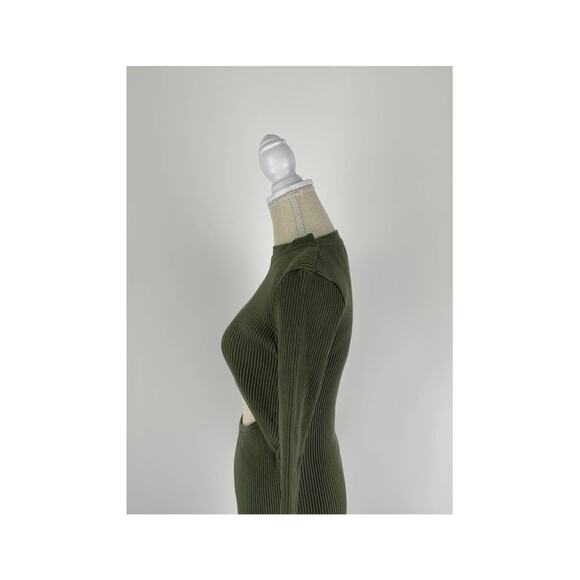 O. Vianca Ribbed Long Sleeve Cut Out Knit Maxi Dress Womens Size Large Green New - Picture 10 of 10